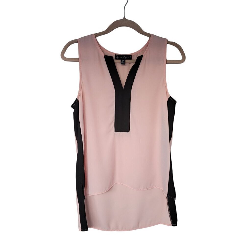 Mercer & Madison Blush Pink & Black Sleeveless Chiffon Top